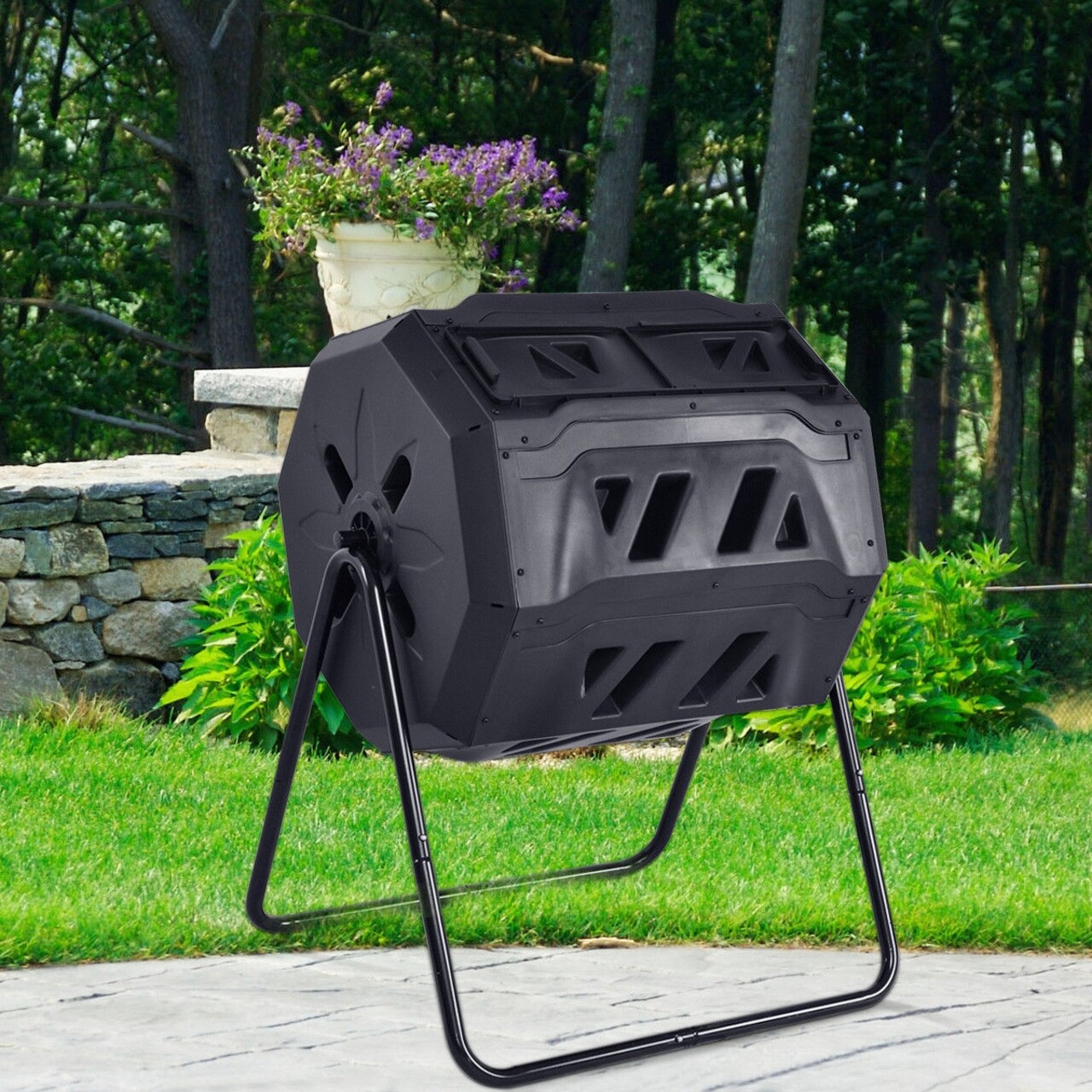 43-Gallon Outdoor Compost Tumbler with Easy Rotation and Ventilation System